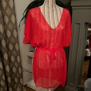 Vibrant Red Sheer Cover-Up Dress